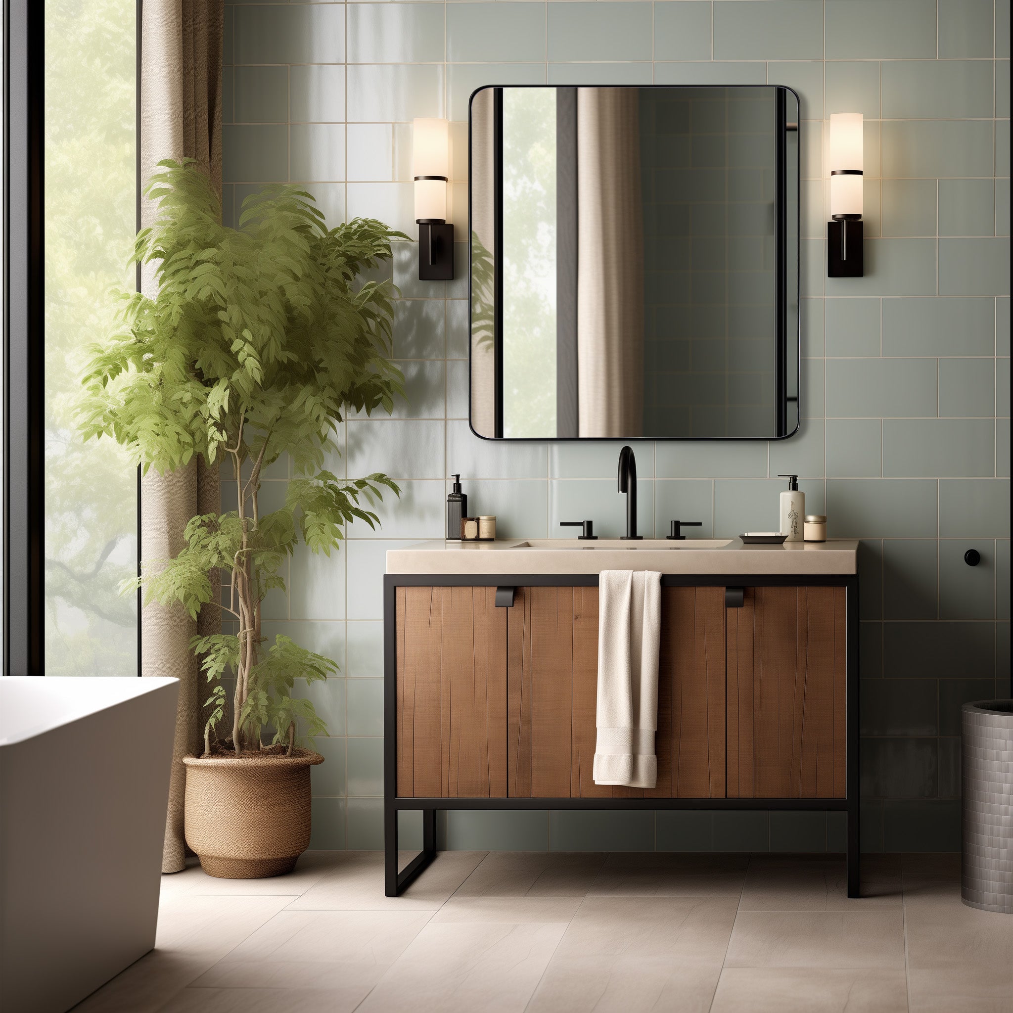 Modern Rounded Rectangle Mirror for Bathroom/ Vanity/ Wall | Stainless Steel Frame