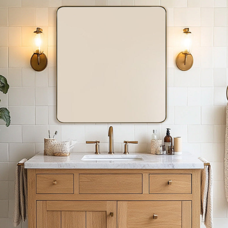 Modern Rounded Rectangle Mirror for Bathroom/ Vanity/ Wall | Stainless Steel Frame