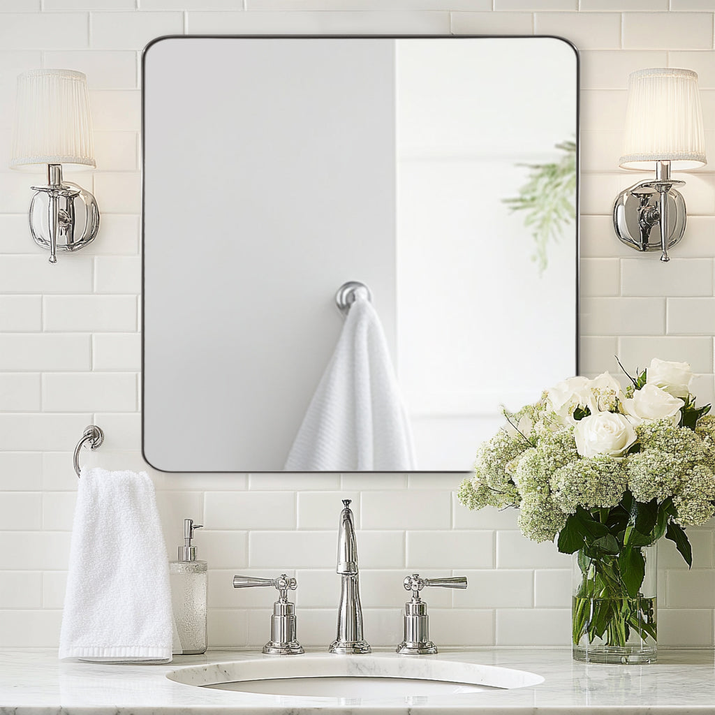 Modern Rounded Rectangle Mirror for Bathroom/ Vanity/ Wall | Stainless Steel Frame
