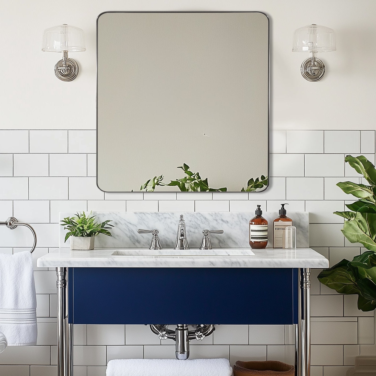 Open Box Like New : Modern Rounded Rectangle Mirror for Bathroom/ Vanity/ Wall | Stainless Steel Frame