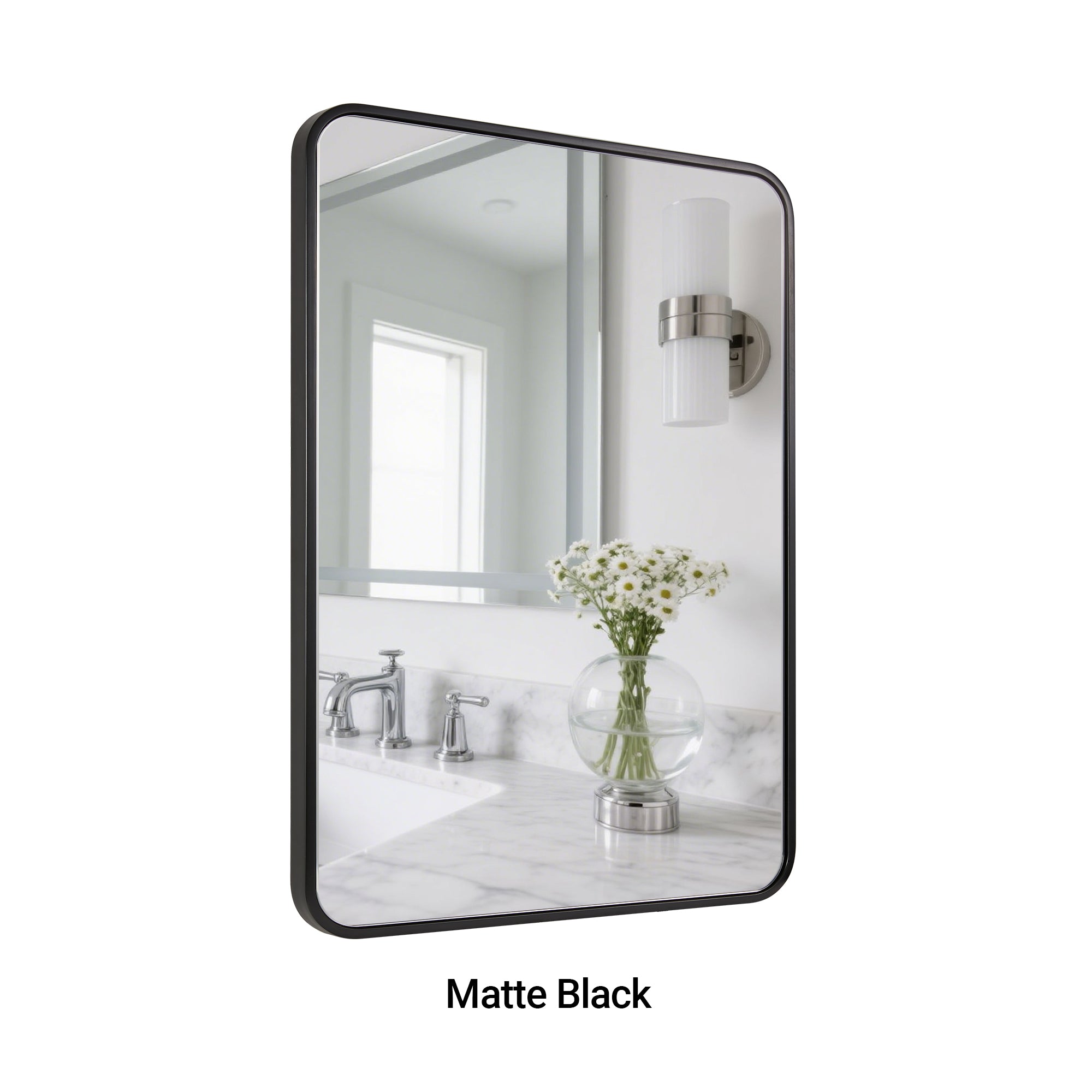Modern Bold Stainless Steel Framed Rounded Rectangular Bathroom Wall Mirror