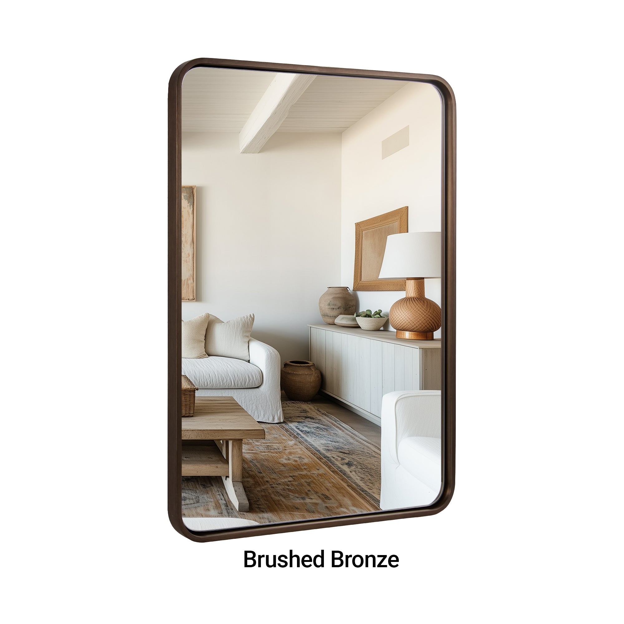 Modern Bold Stainless Steel Framed Rounded Rectangular Bathroom Wall Mirror