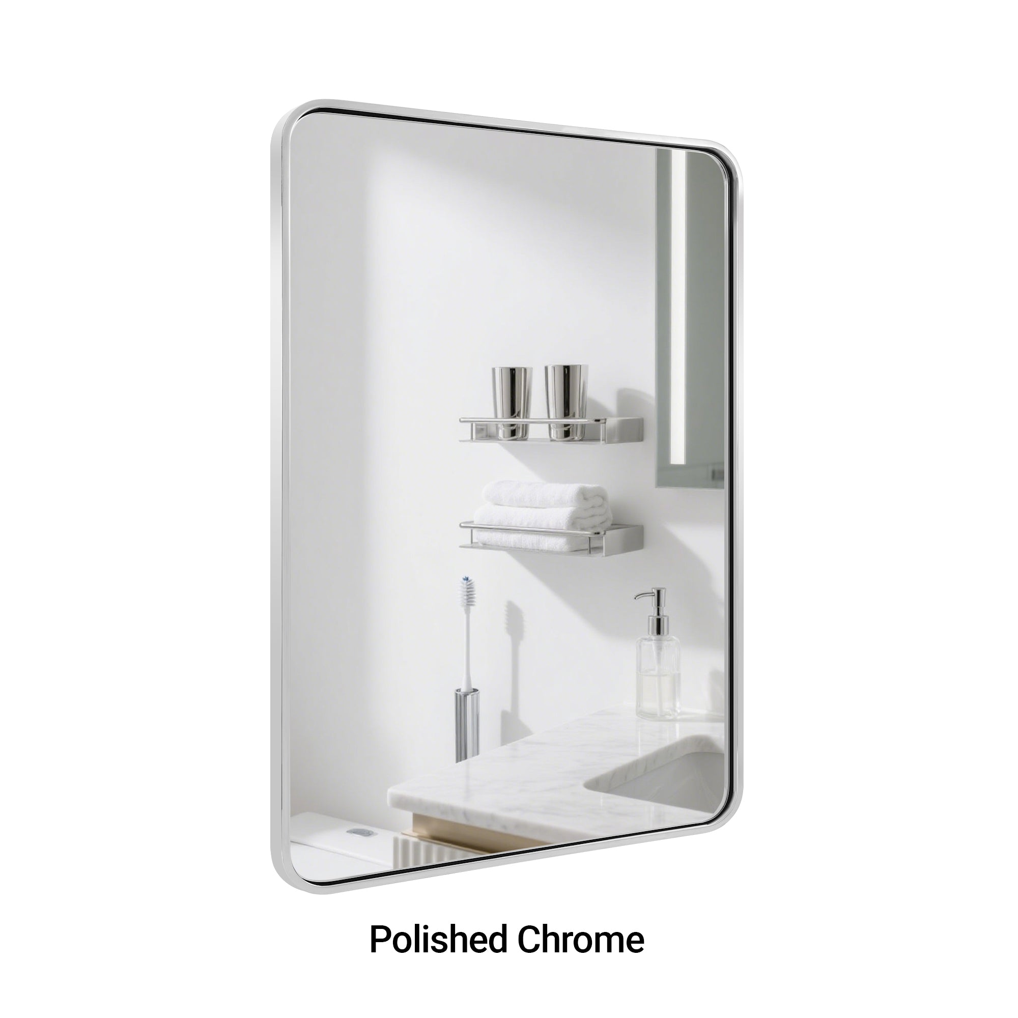 Modern Bold Stainless Steel Framed Rounded Rectangular Bathroom Wall Mirror