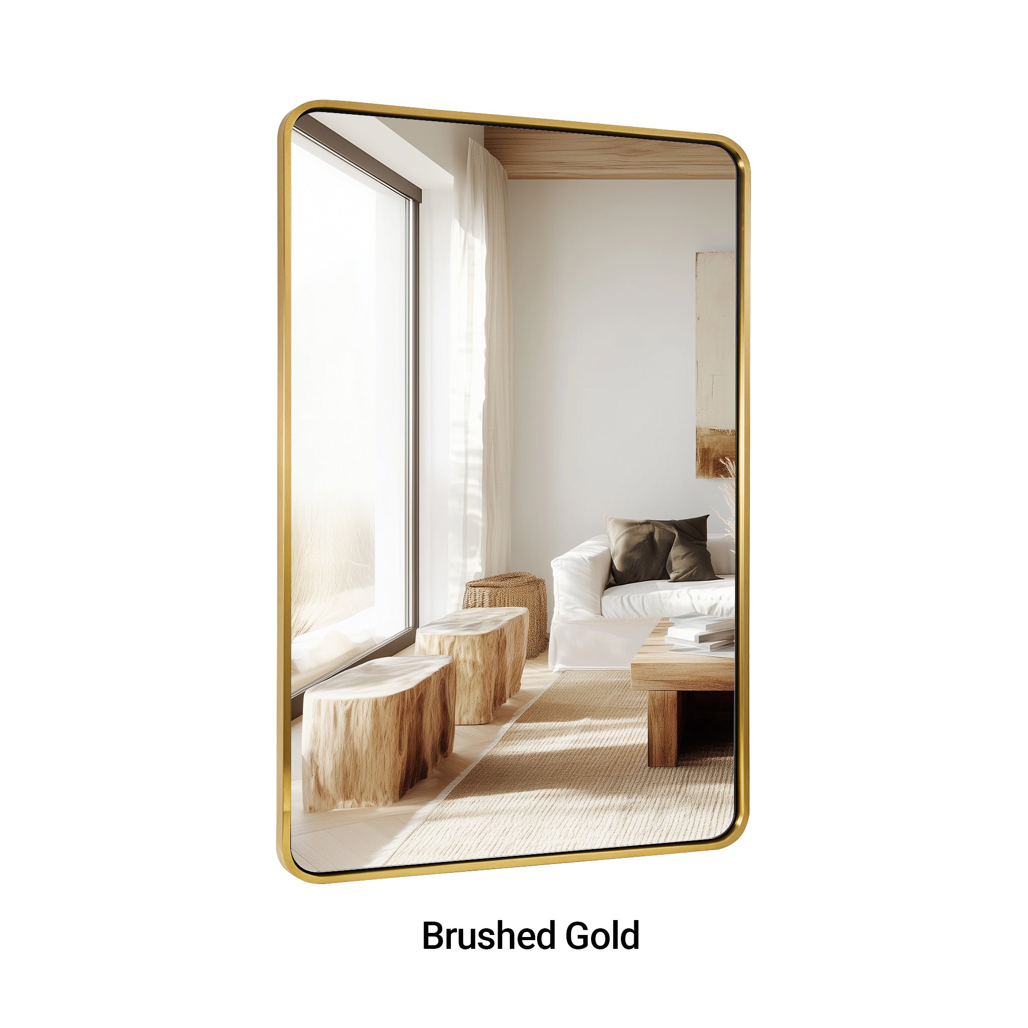 Modern Bold Stainless Steel Framed Rounded Rectangular Bathroom Wall Mirror