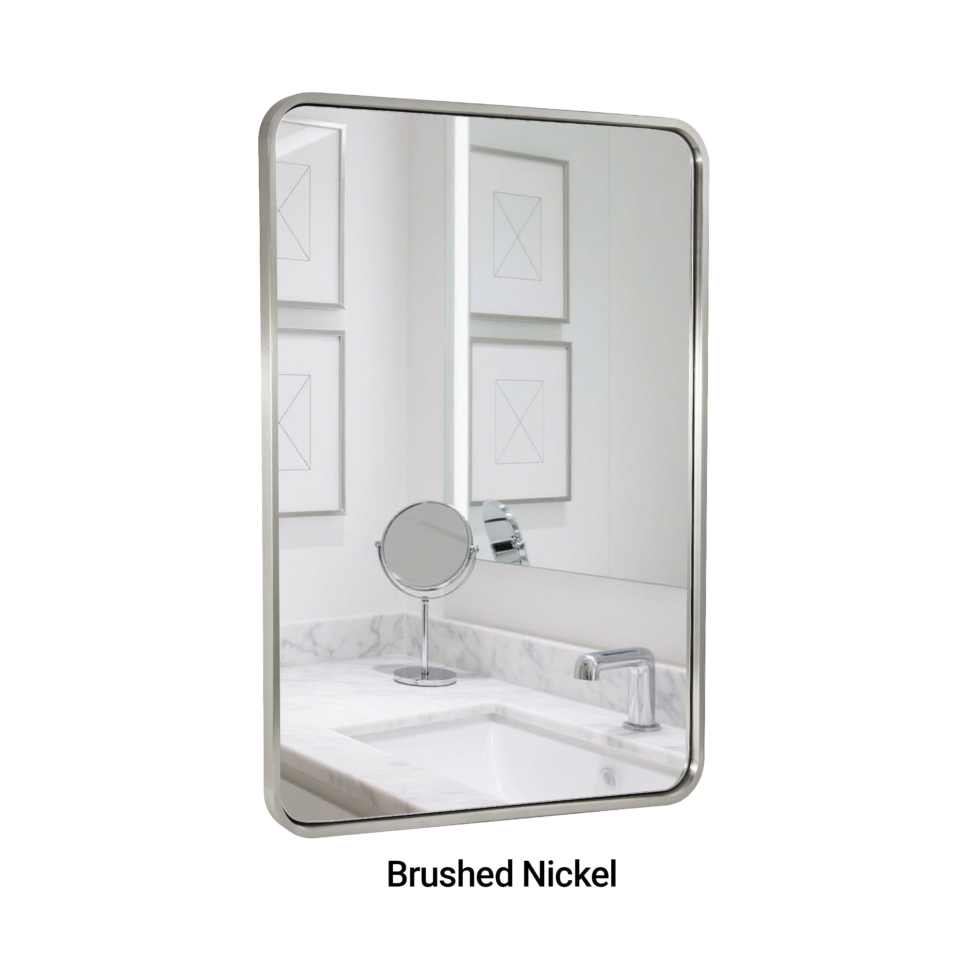 Modern Bold Stainless Steel Framed Rounded Rectangular Bathroom Wall Mirror