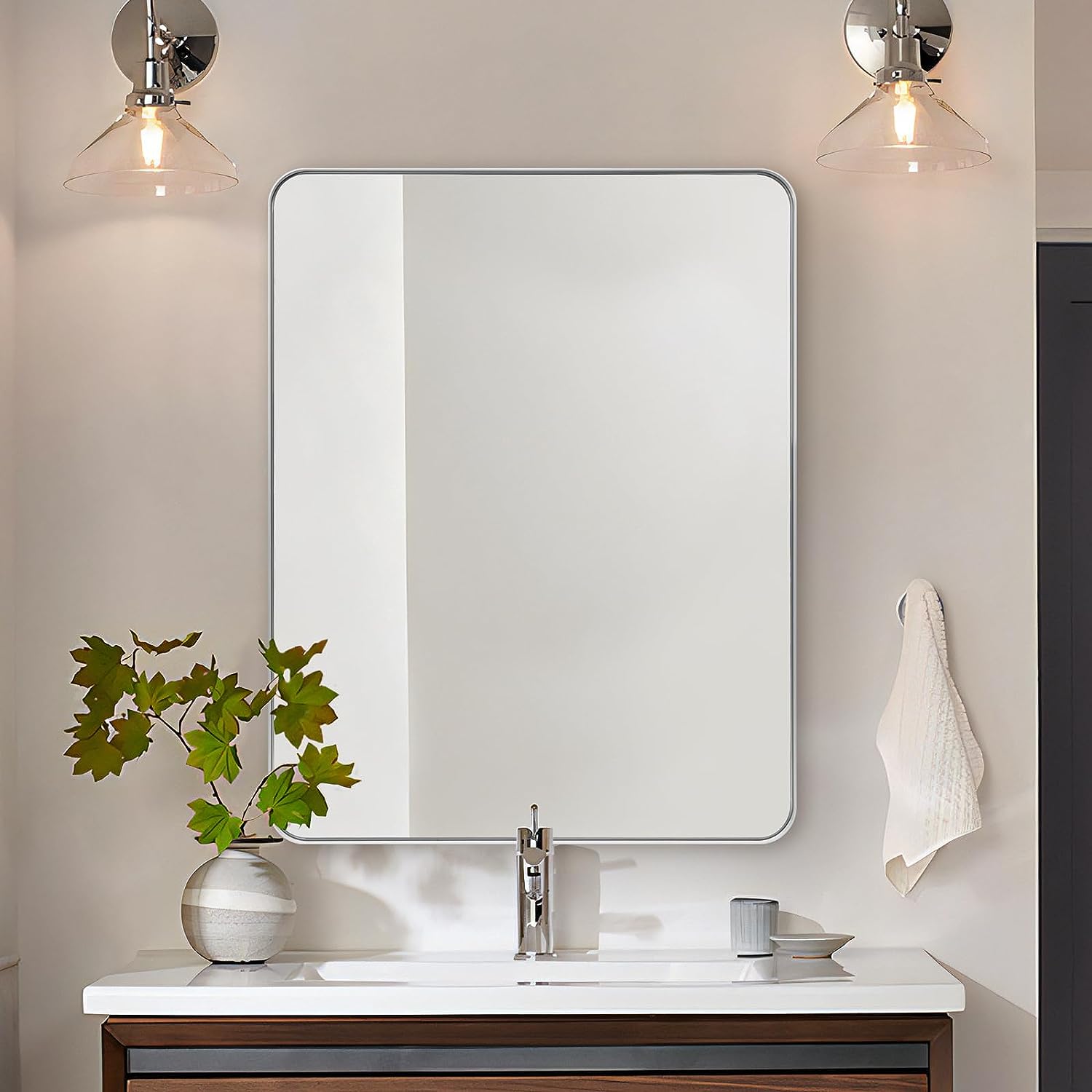 Modern Rounded Rectangular Bathroom Wall Mirrors with Aluminum Frame