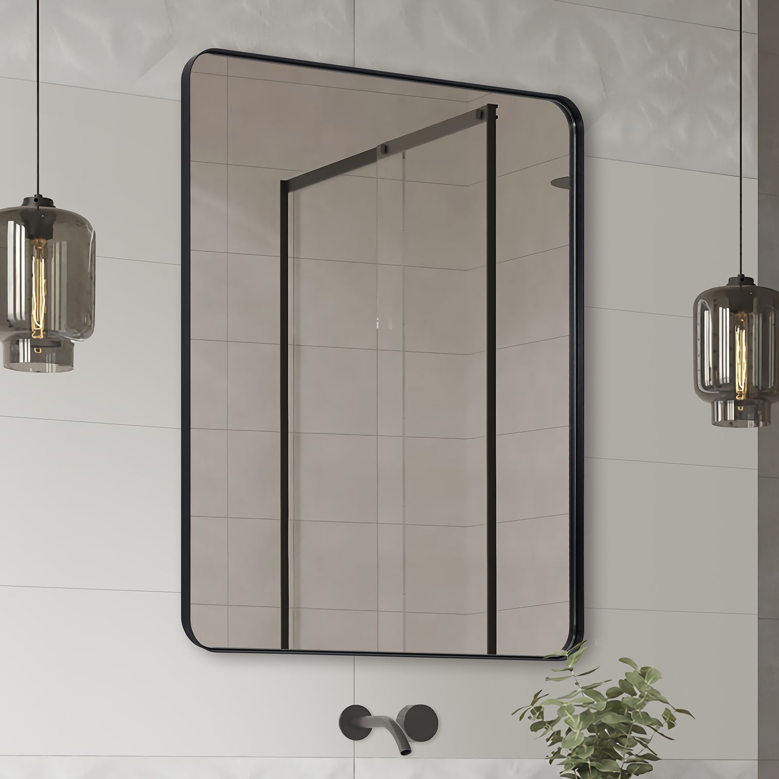 Modern Rounded Rectangular Bathroom Wall Mirrors with Aluminum Frame