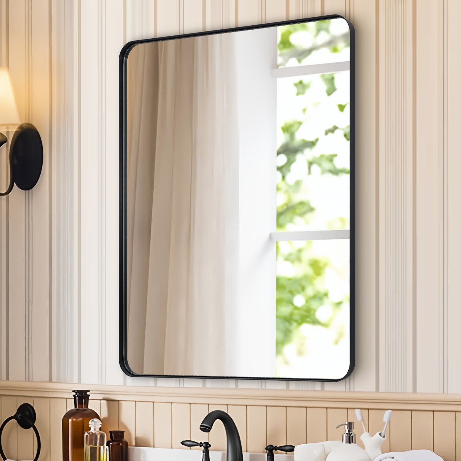 Modern Rounded Rectangular Bathroom Wall Mirrors with Aluminum Frame