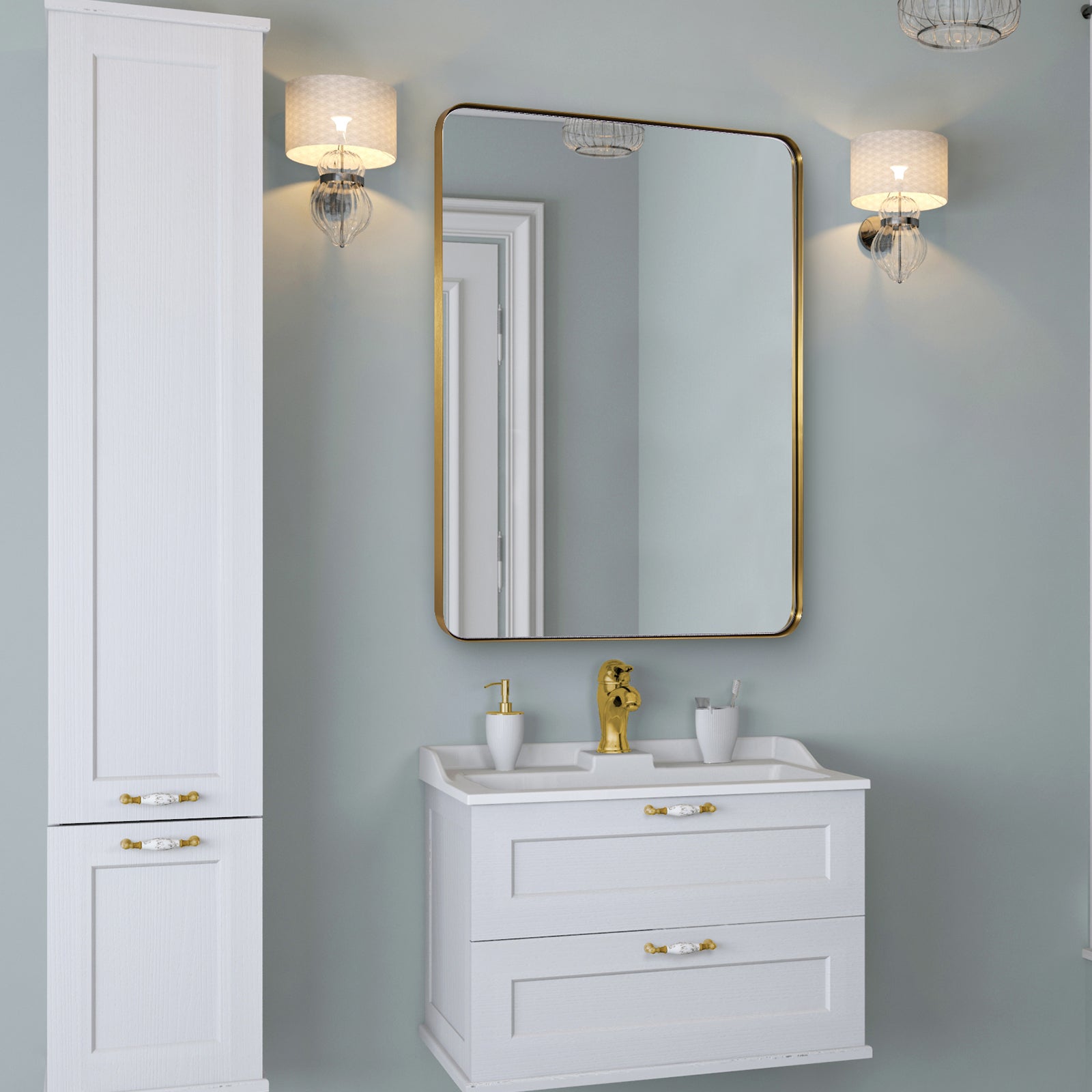 Modern Brushed Gold Rectangle Bathroom/ Vanity Mirrors with Stainless Steel Frame