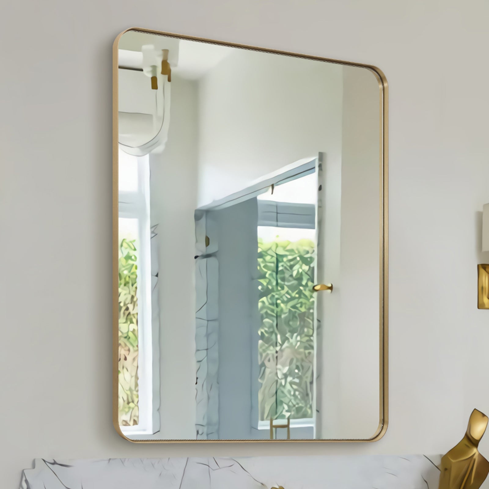 Modern Rounded Rectangular Bathroom Wall Mirrors with Aluminum Frame