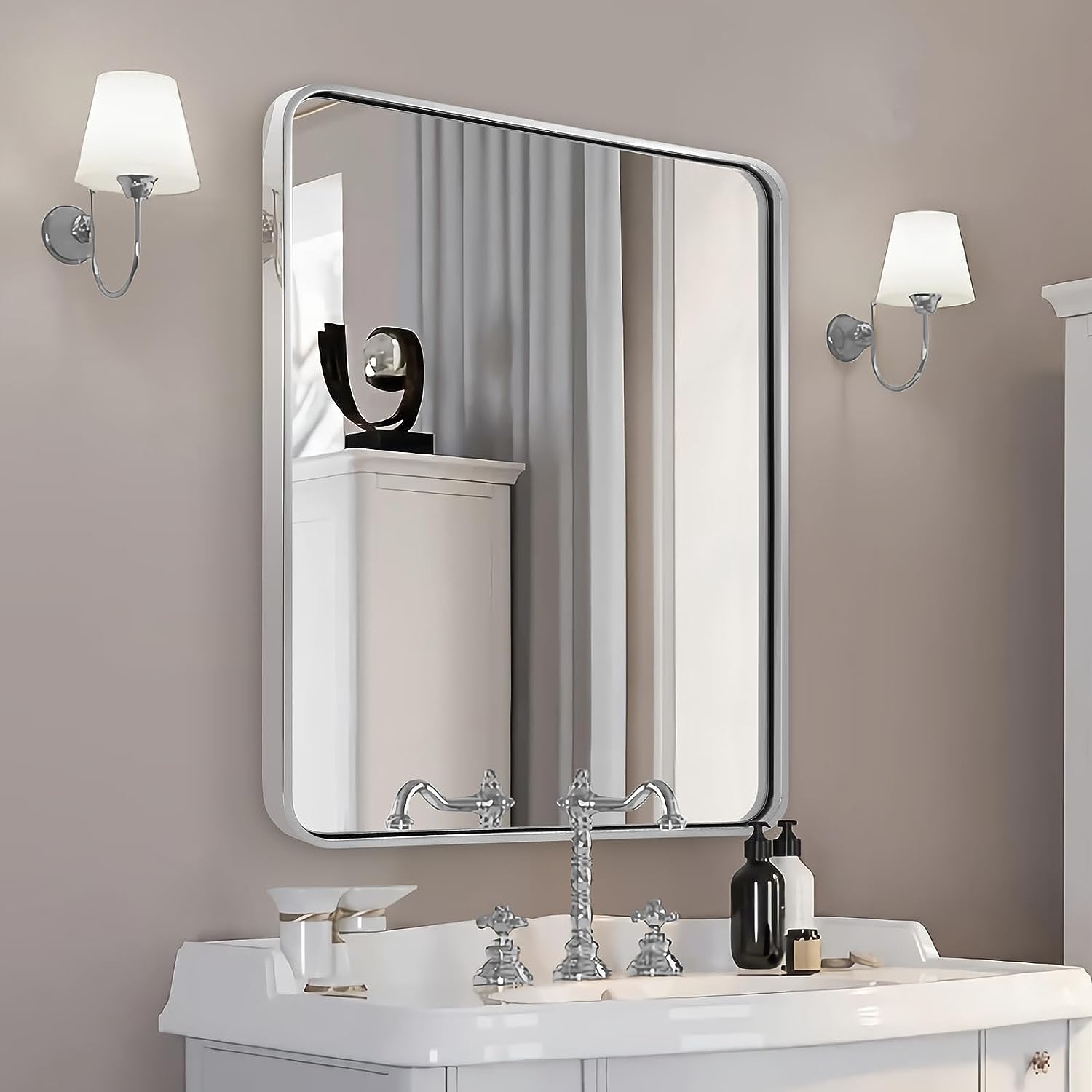 Modern Bold Framed Rectangle Wall Mirrors for Bathroom Wall| Stainless Steel Framed