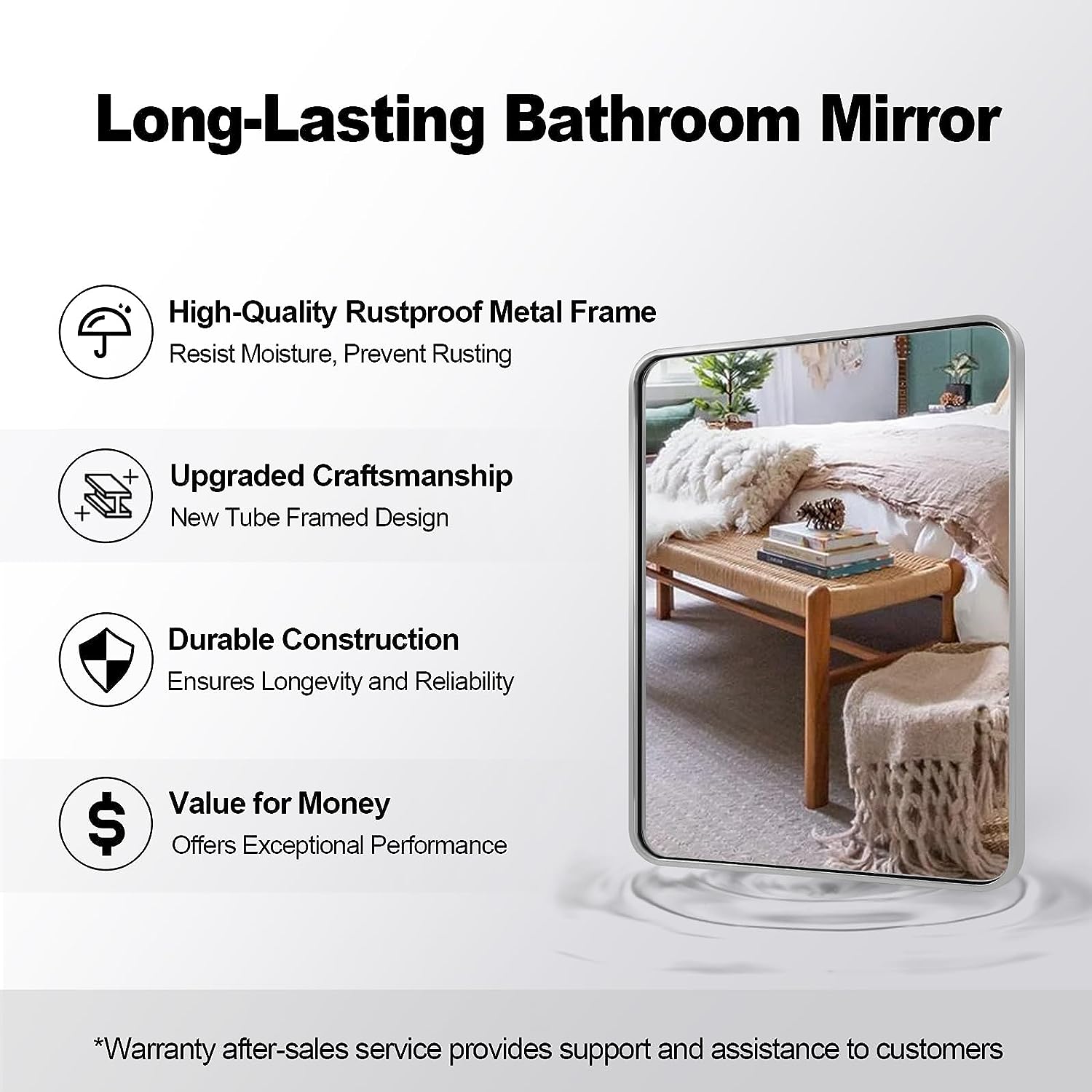 Modern Bold Framed Rectangle Wall Mirrors for Bathroom Wall| Stainless Steel Framed