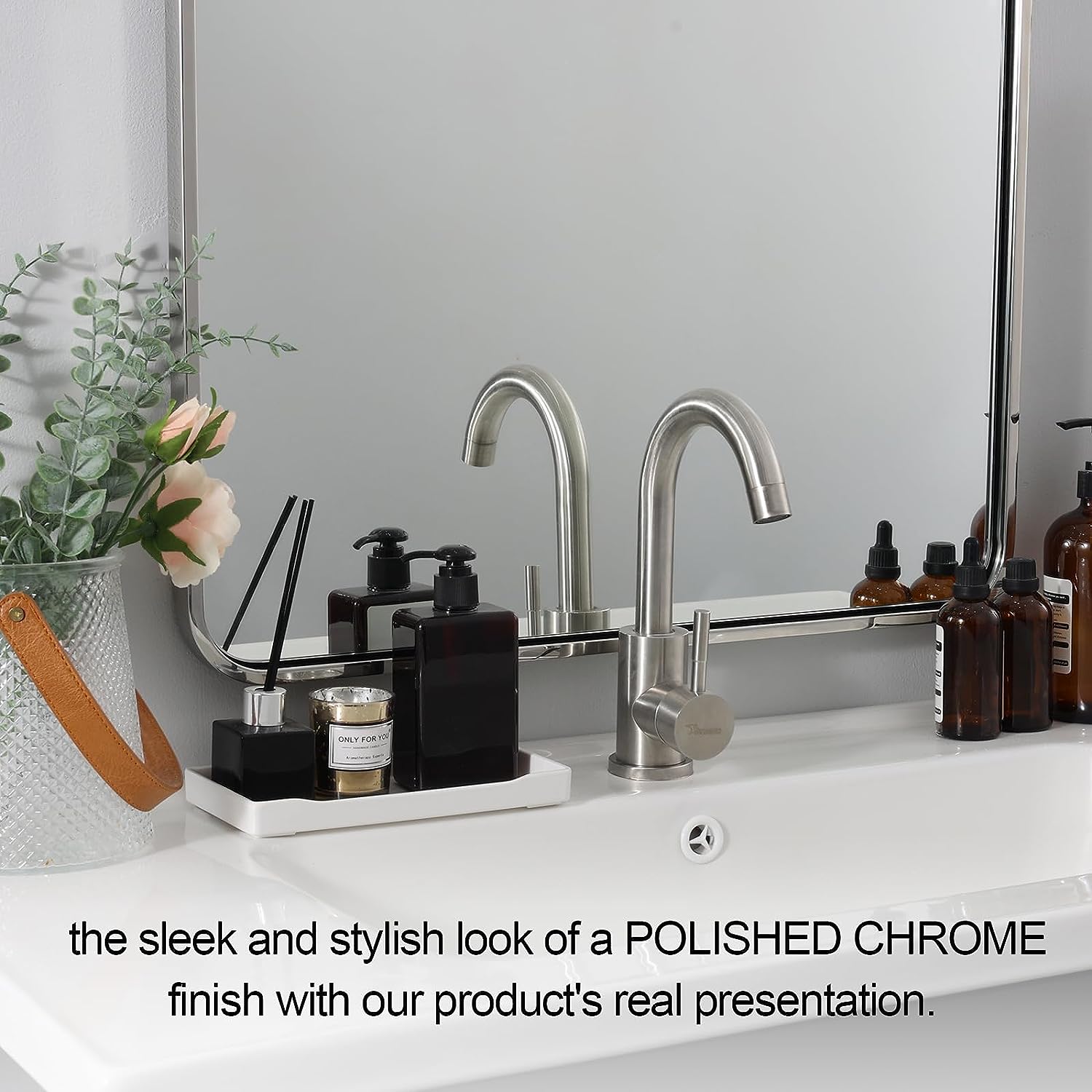 Modern Bold Framed Rectangle Wall Mirrors for Bathroom Wall| Stainless Steel Framed