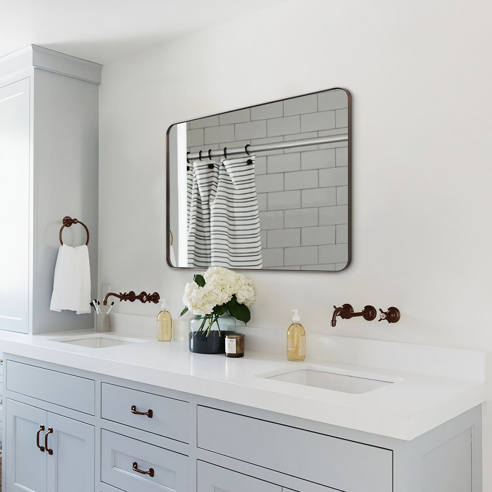 Modern Brushed Bronze Rounded Rectangle Bathroom/ Vanity Mirror| Stainless Steel Frame