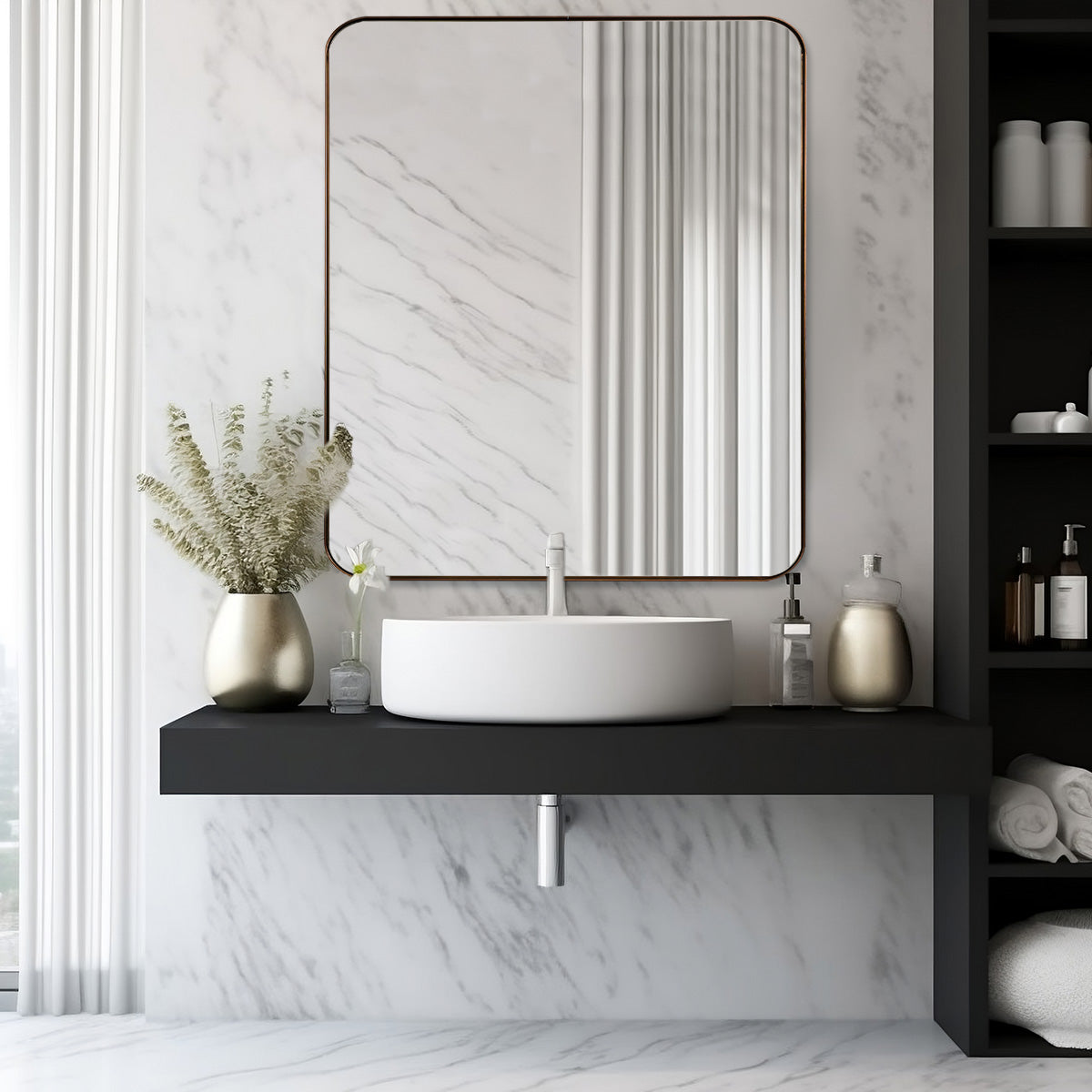 Minimalist Modern Rounded Rectangular Bathroom Mirrors