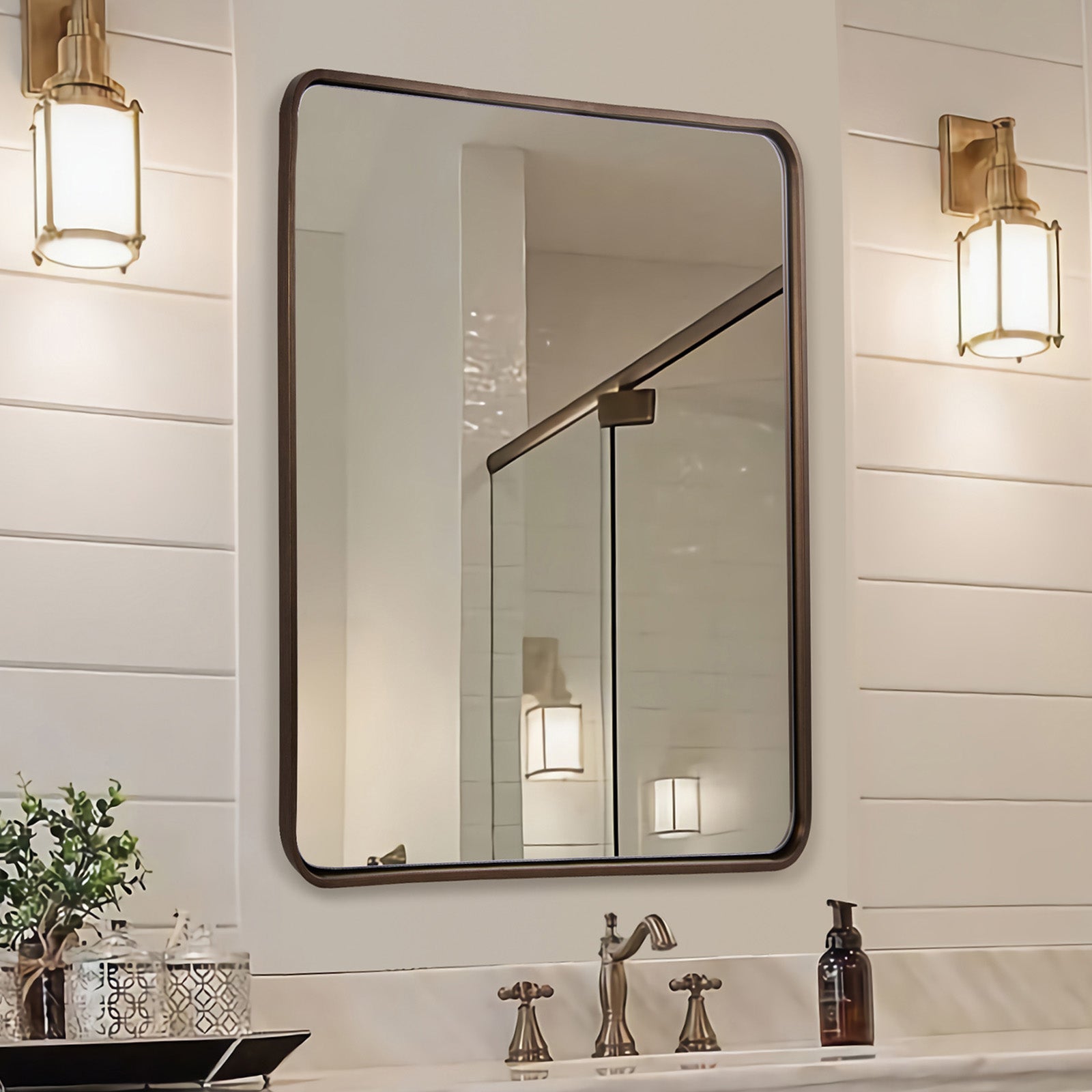 Contemporary Iron Framed Rounded Rectangular Mirrors for Bathroom/ Living Room