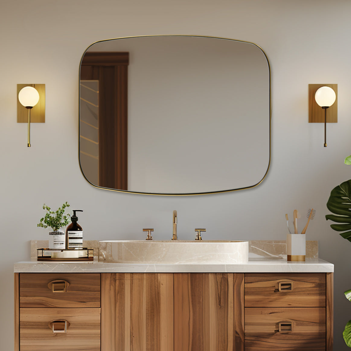 Modern Oblong Bathroom Mirror Long Oval Mirror | Stainless Steel Frame