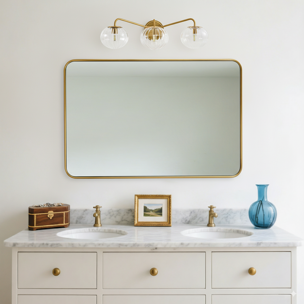 Contemporary Rounded Rectangular Bathroom Mirrors| Stainless Steel Thick Frame