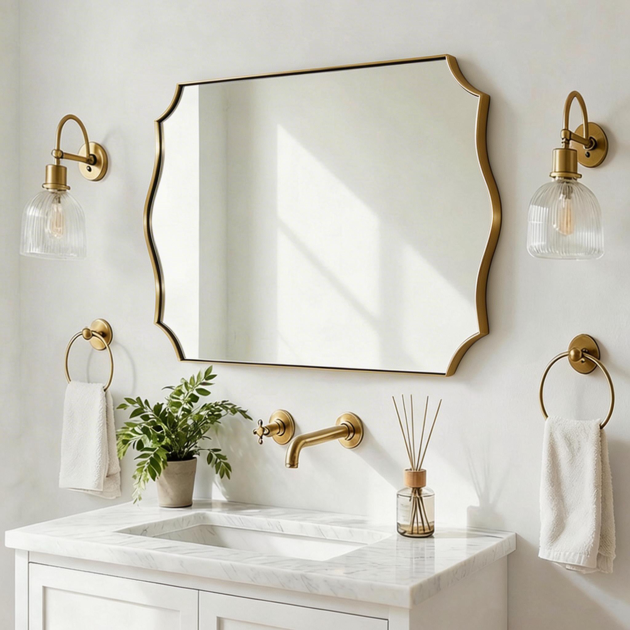 Traditional Rectangle Scalloped Wall Mirror for Bathroom | Stainless Steel Frame