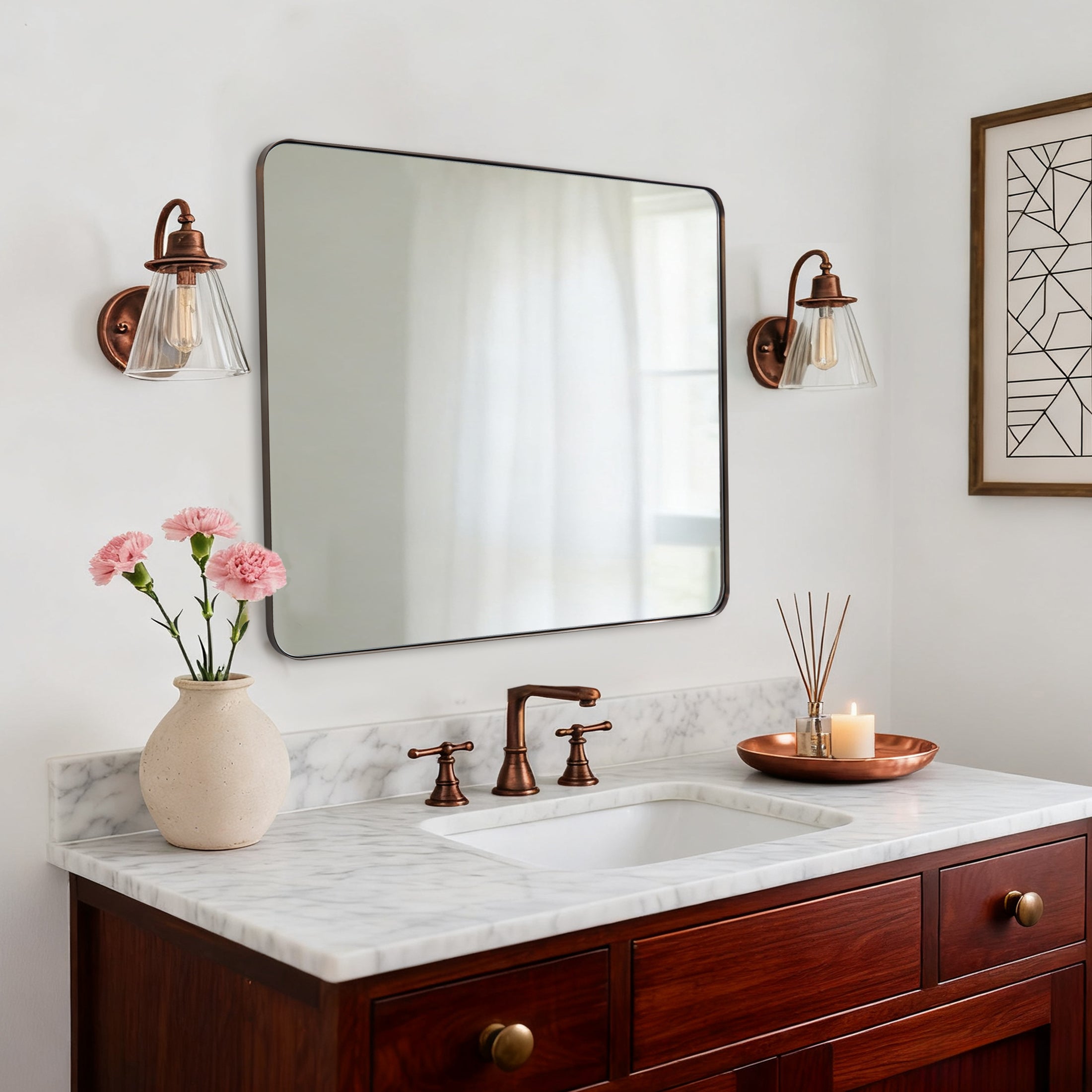 Modern Rounded Rectangle Mirror for Bathroom/ Vanity/ Wall | Stainless Steel Frame