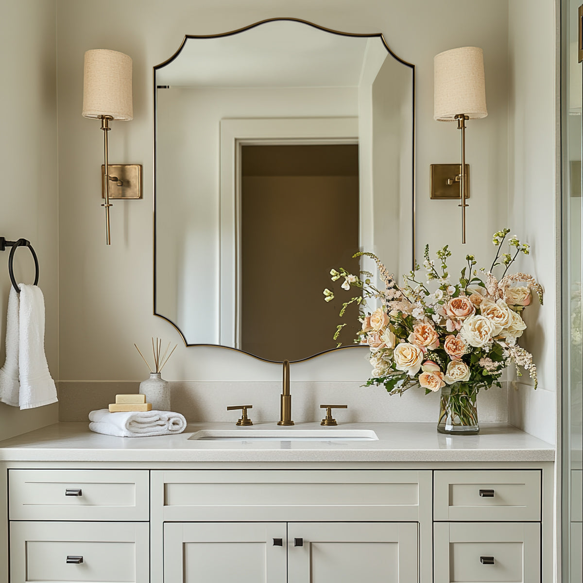 Traditional Rectangle Scalloped Wall Mirror for Bathroom | Stainless Steel Frame