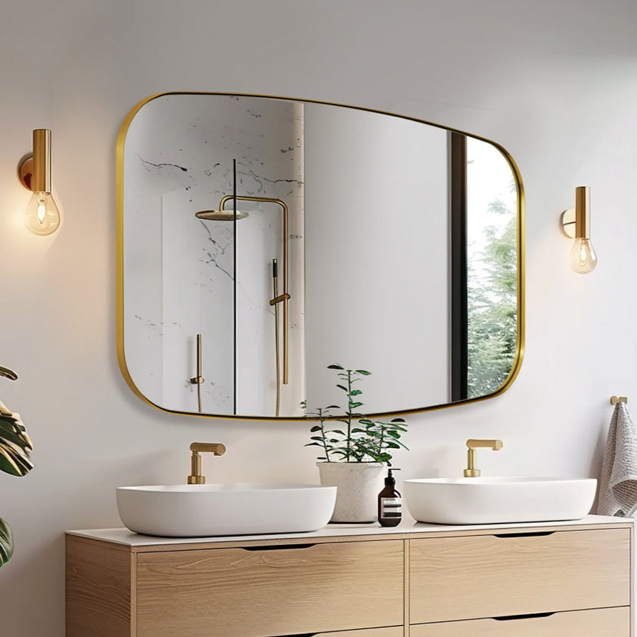 Modern Oblong Bathroom Mirror Long Oval Mirror | Stainless Steel Frame