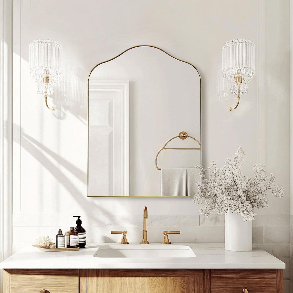 Contemporary Arch Top Curved Arched Bathroom Vanity Mirror | Stainless Steel Frame