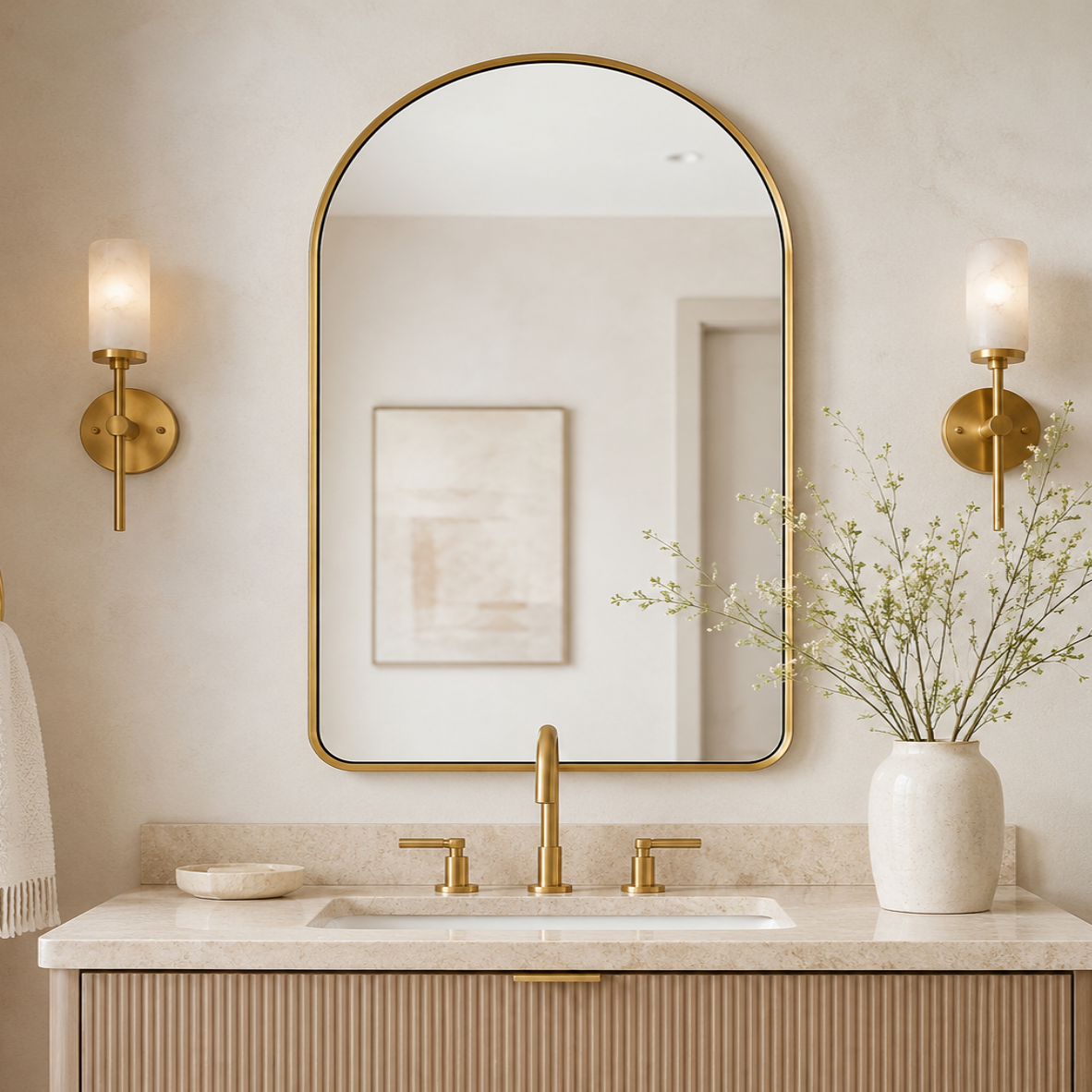 Contemporary Arched Bathroom Vanity Mirror Arch Wall Mirror |Stainless Steel Framed