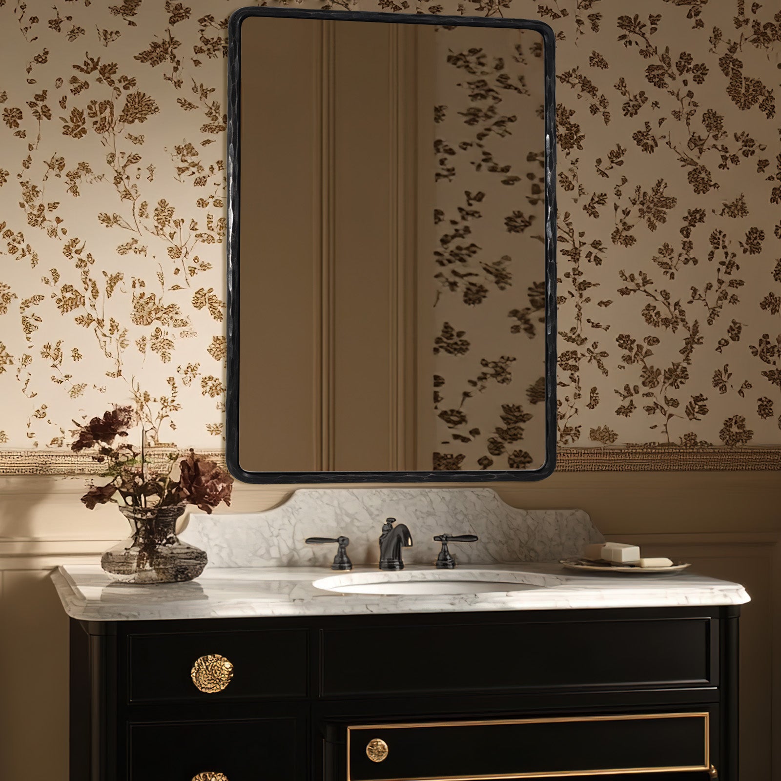 Vintage Hand Hammer Frame  Forged Iron Rectangle Wall Mirrors Wrought Iron Mirror