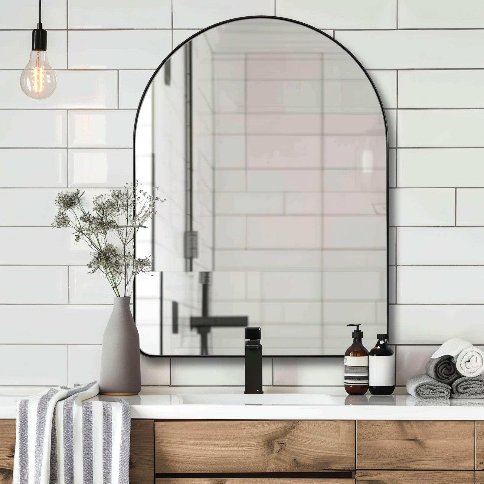 Open Box Like New: Contemporary Arched Bathroom Vanity Mirror