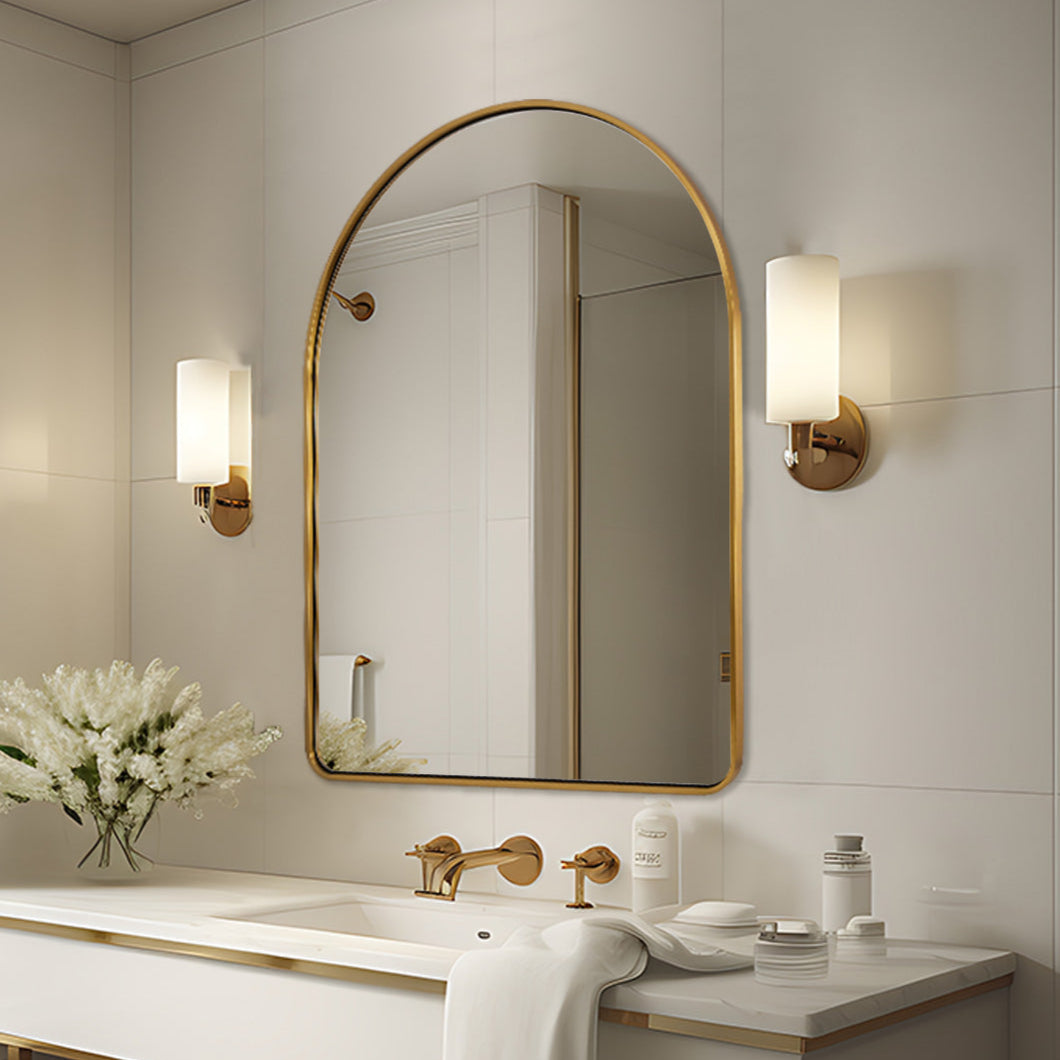 Contemporary Bold Stainless Steel Framed Arched Wall Mirrors for Bathroom, Living Room, Entry
