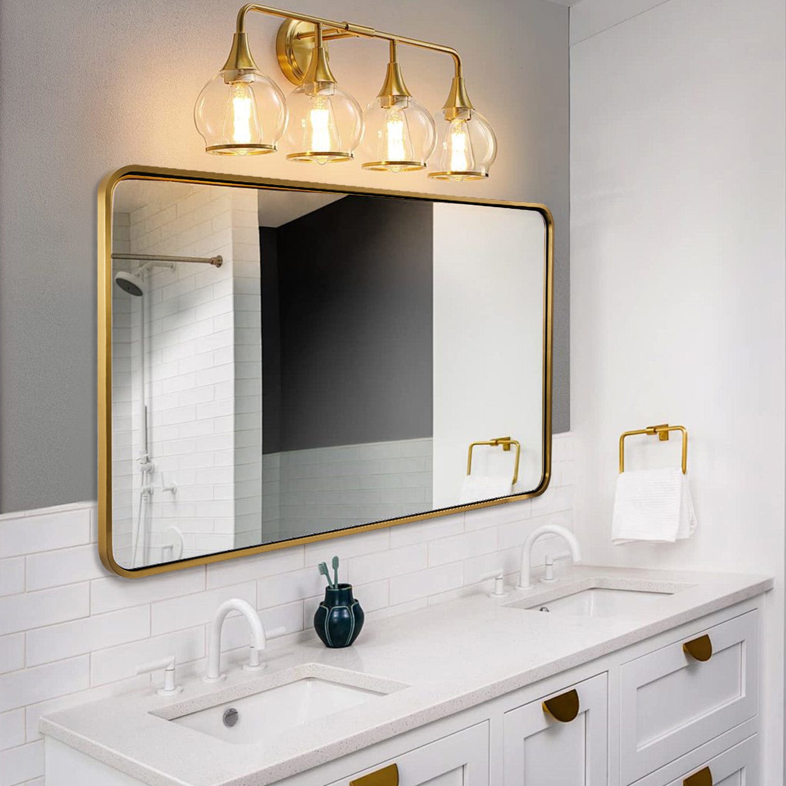 Modern Bold Framed Rectangle Wall Mirrors for Bathroom Wall| Stainless Steel Framed