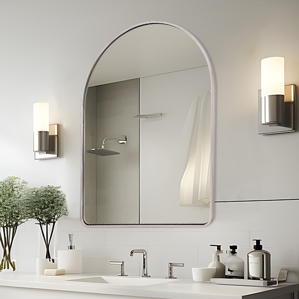 Contemporary Bold Stainless Steel Framed Arched Wall Mirrors for Bathroom, Living Room, Entry
