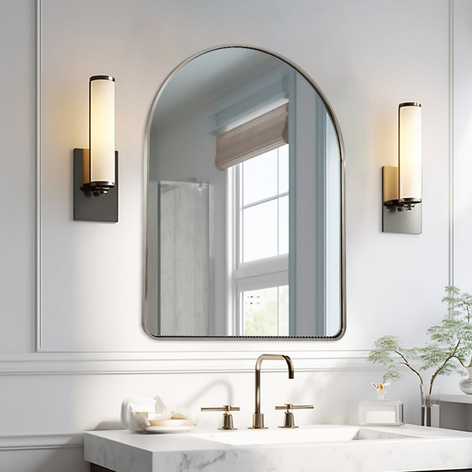 Contemporary Bold Stainless Steel Framed Arched Wall Mirrors for Bathroom, Living Room, Entry