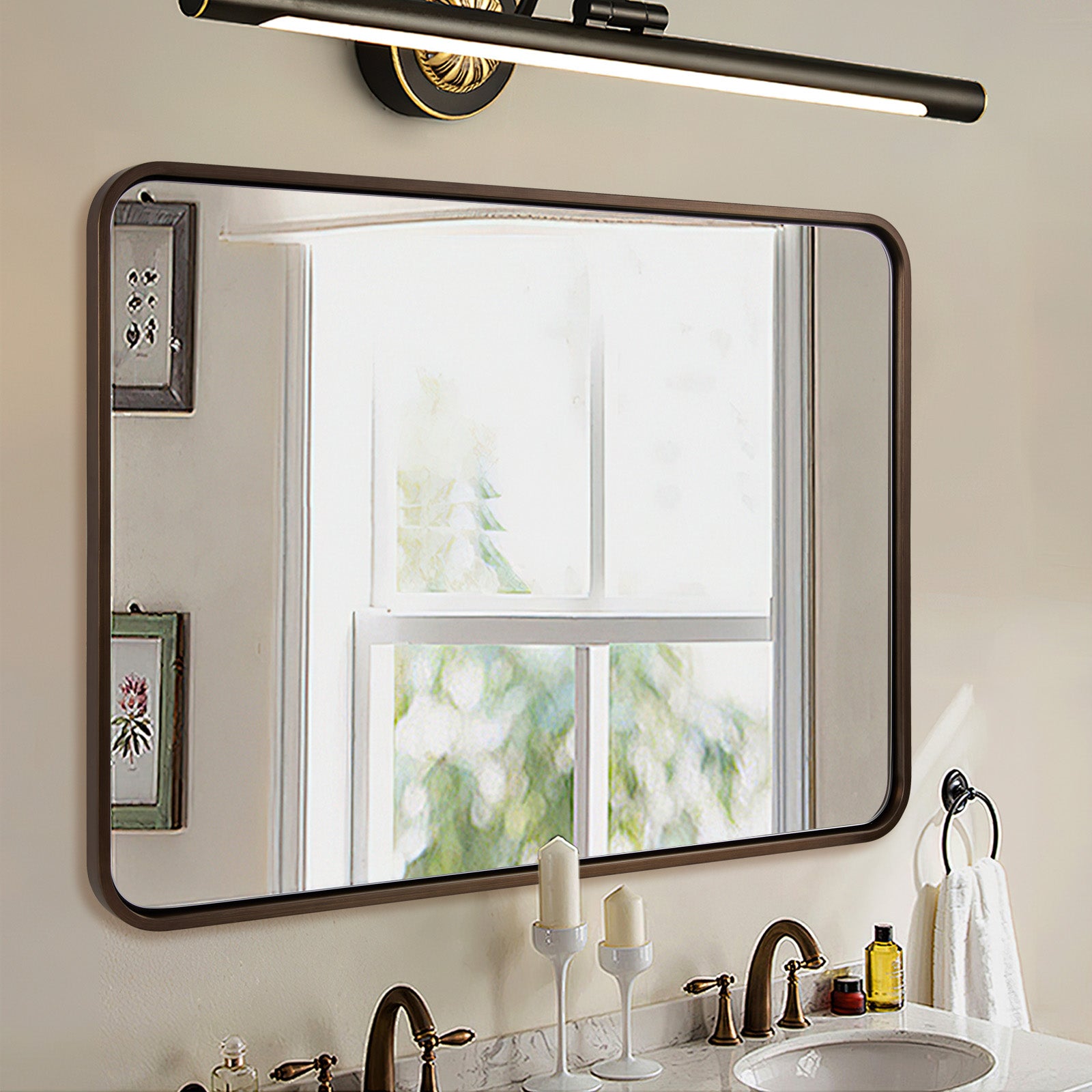 Contemporary Iron Framed Rounded Rectangular Mirrors for Bathroom/ Living Room