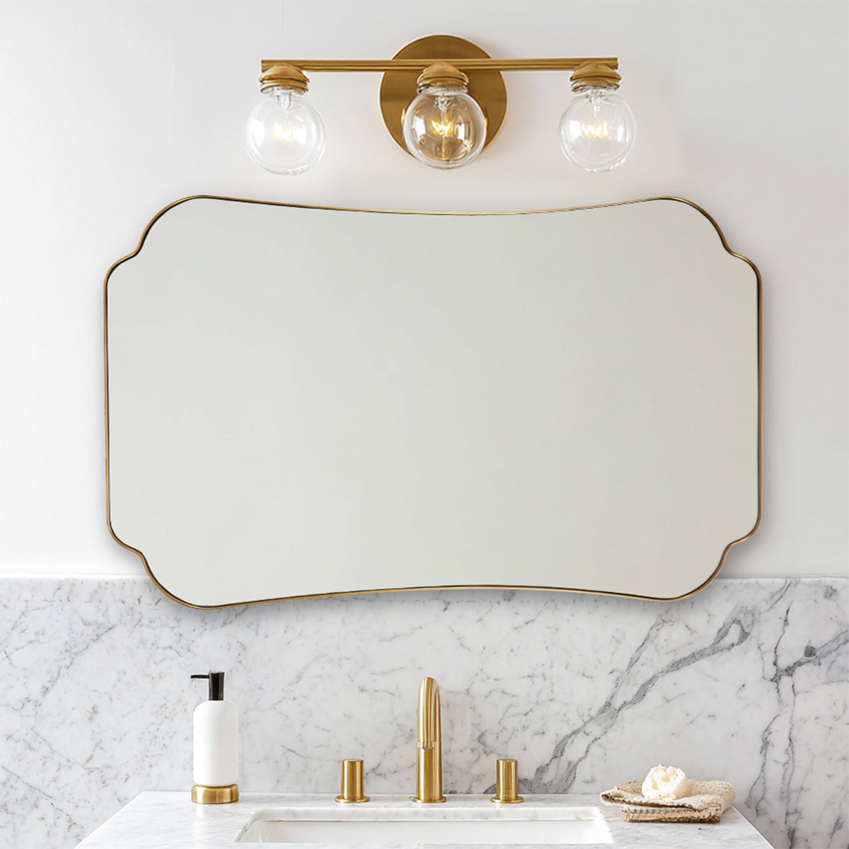 Contemporary Concave Edge Scalloped Bathroom Mirror Decorative | Stainless Steel Frame
