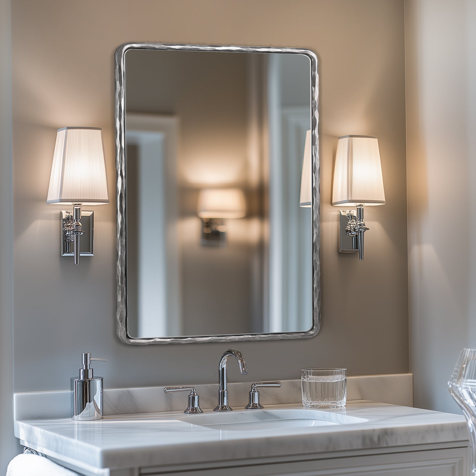 Vintage Hand Hammer Frame Forged Iron Rectangle Wall Mirrors Wrought Iron Mirror