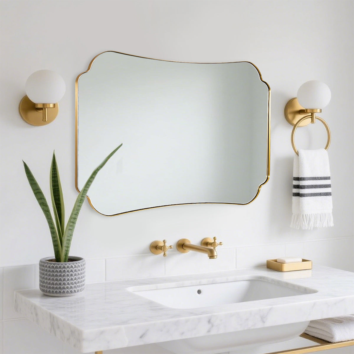 Contemporary Concave Edge Scalloped Bathroom Mirror Decorative | Stainless Steel Frame