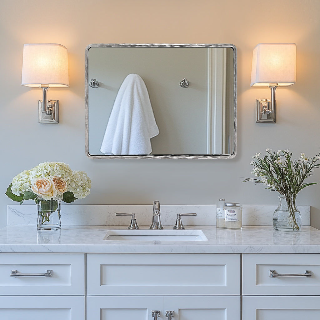 Antique Hand Hammer Frame Forged Iron Rectangle Wall Mirrors Wrought Iron Mirror