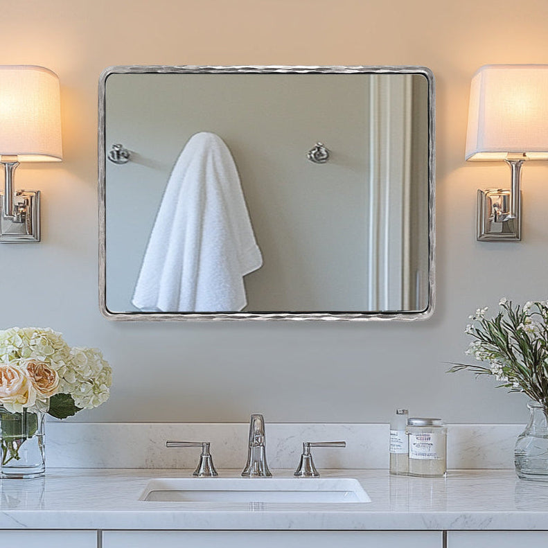 Antique Hand Hammer Frame Forged Iron Rectangle Wall Mirrors Wrought Iron Mirror