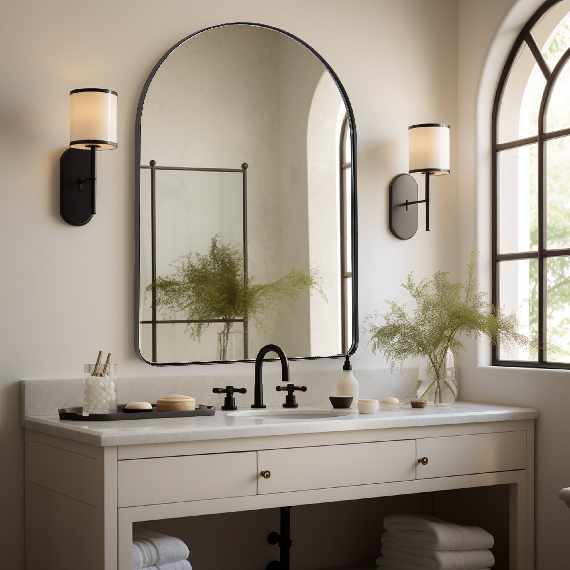Contemporary Arched Bathroom Vanity Mirror | Stainless Steel Frame