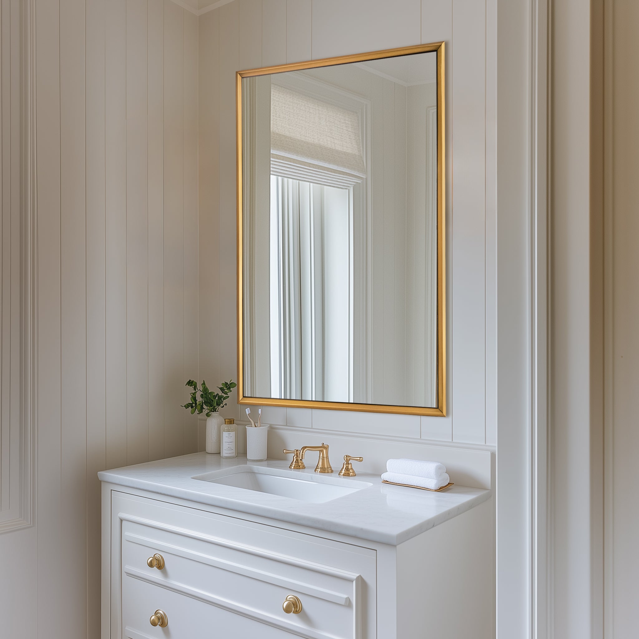 Contemporary Beveled Framed Rectangle Wall Mirror for Bathroom Vanity|Stainless Steel Frame