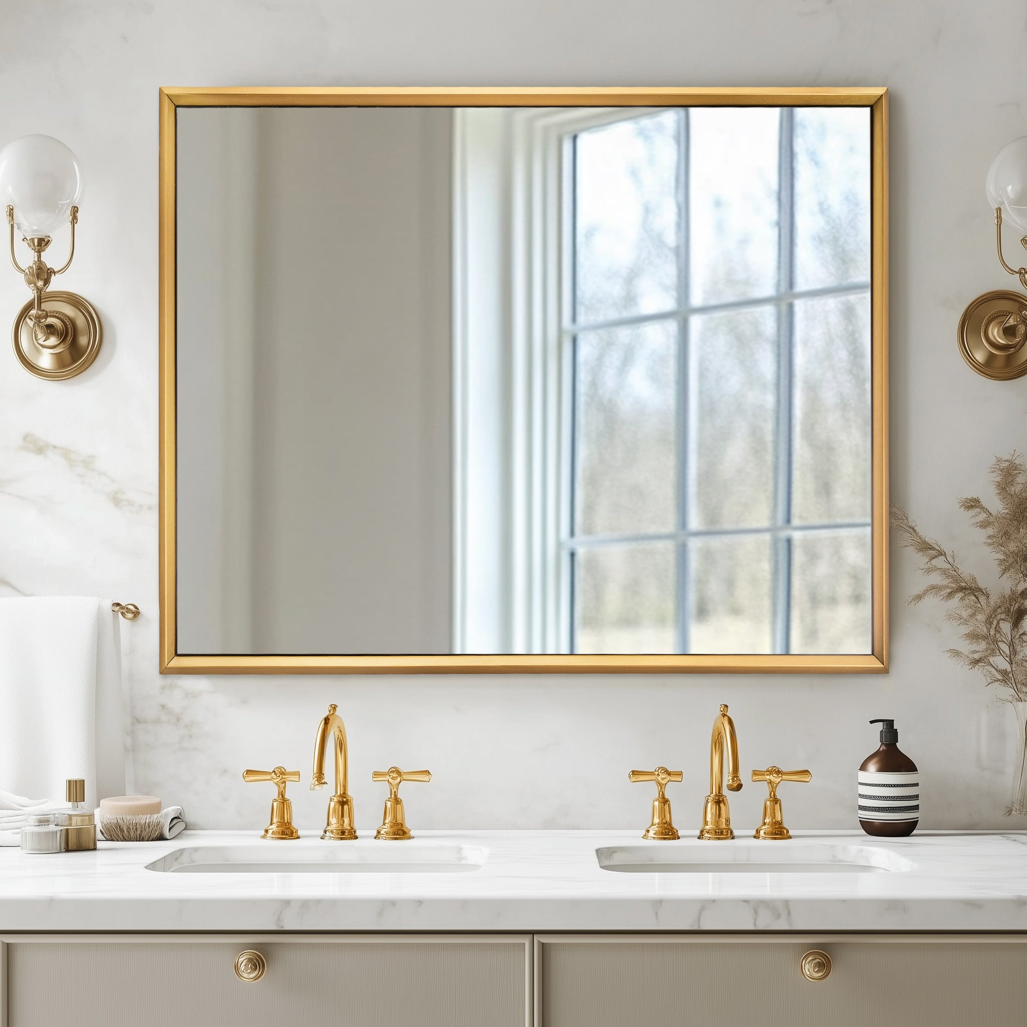 Contemporary Beveled Framed Rectangle Wall Mirror for Bathroom Vanity|Stainless Steel Frame