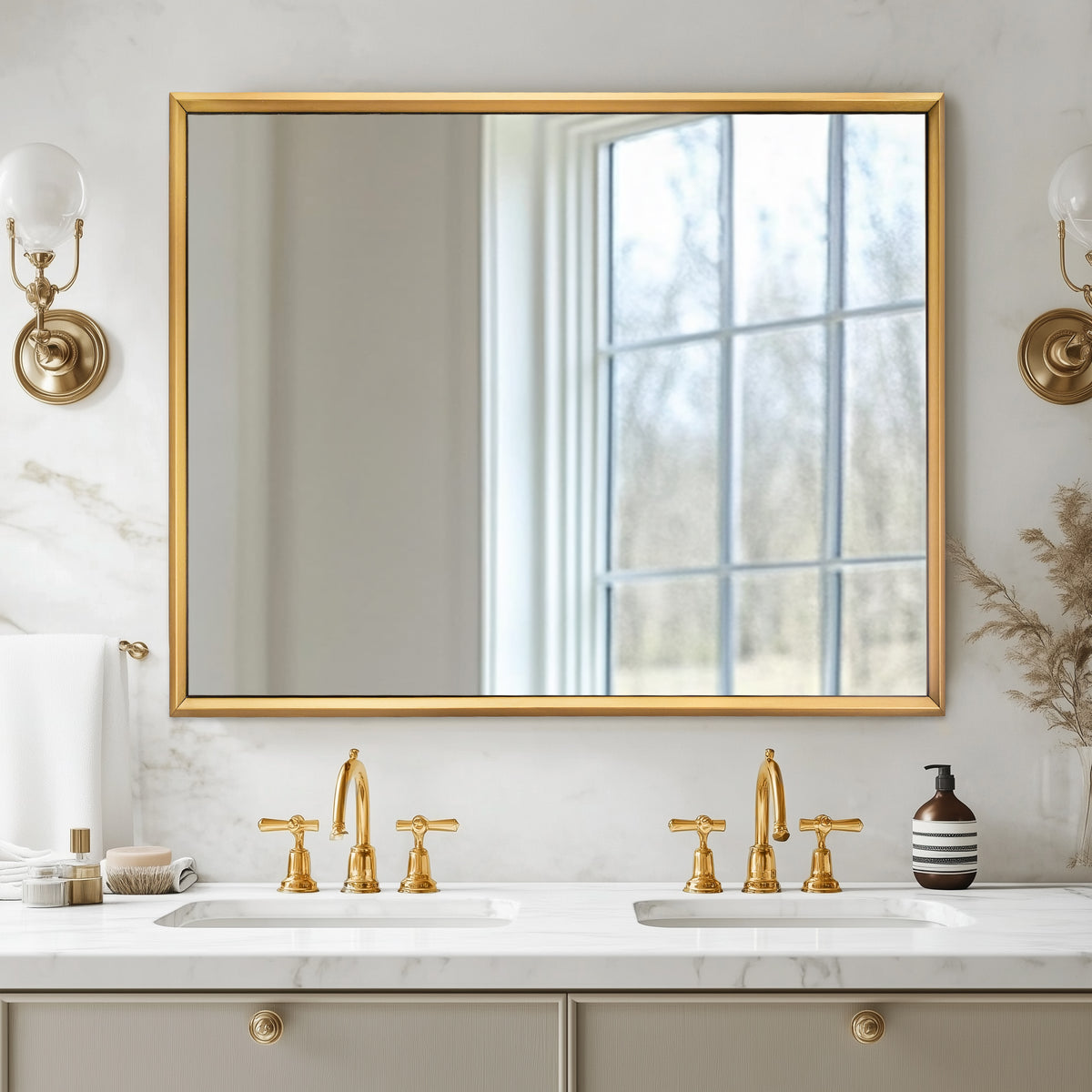 Luxury Beveled Stainless Steel Framed Rectangular Bathroom Vanity Mirror