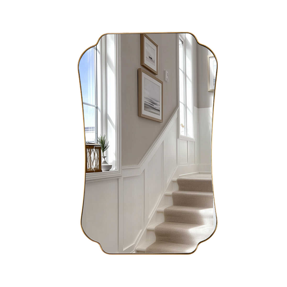 Contemporary Concave Edge Scalloped Bathroom Mirror Decorative | Stainless Steel Frame