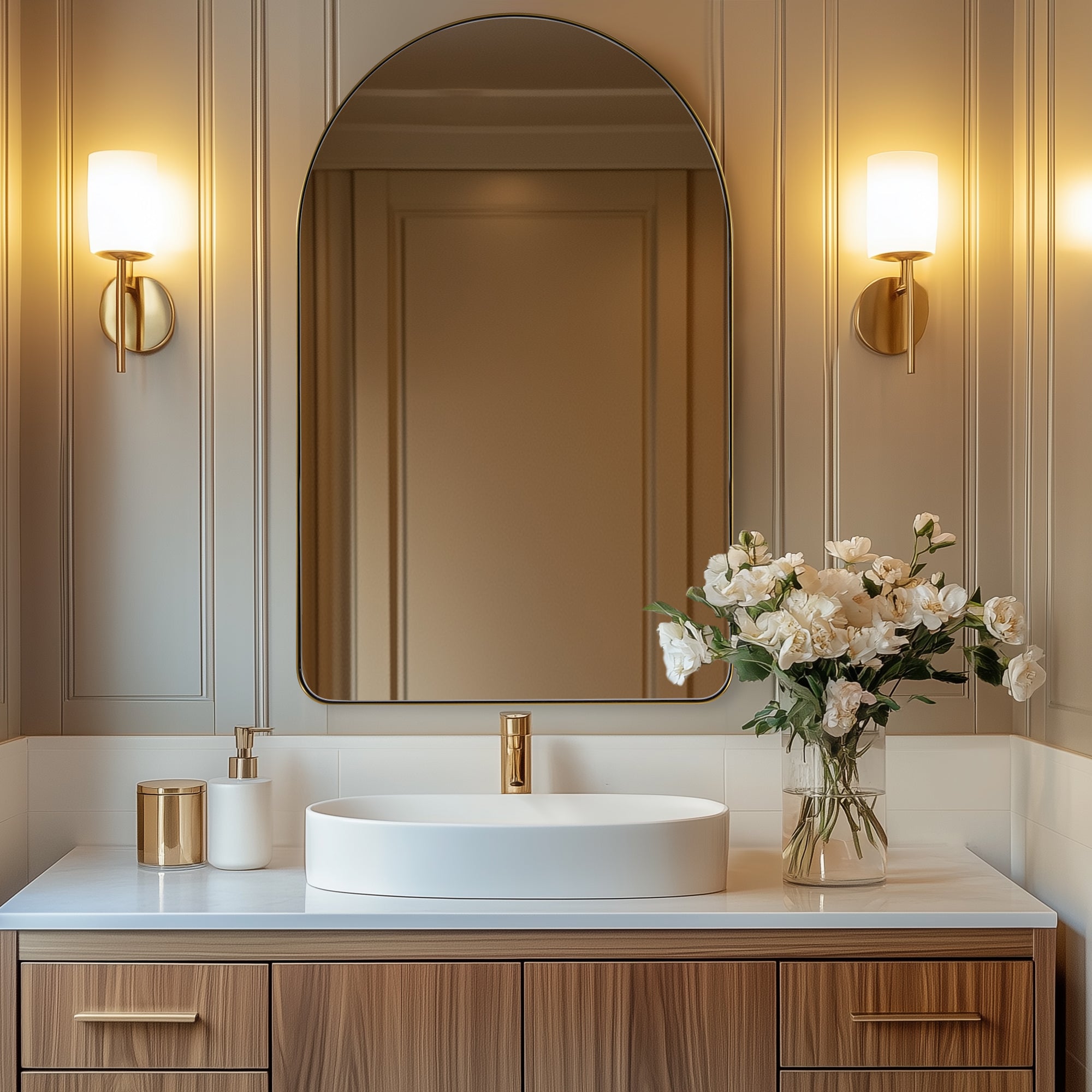 Open Box Like New: Contemporary Arched Bathroom Vanity Mirror