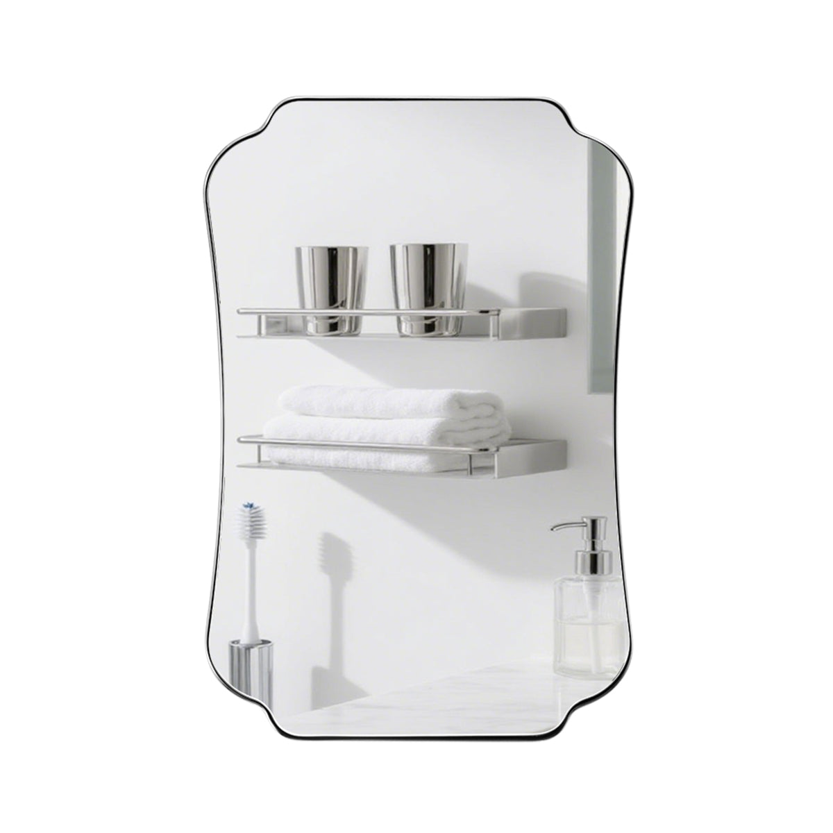 Contemporary Concave Edge Scalloped Bathroom Mirror Decorative | Stainless Steel Frame