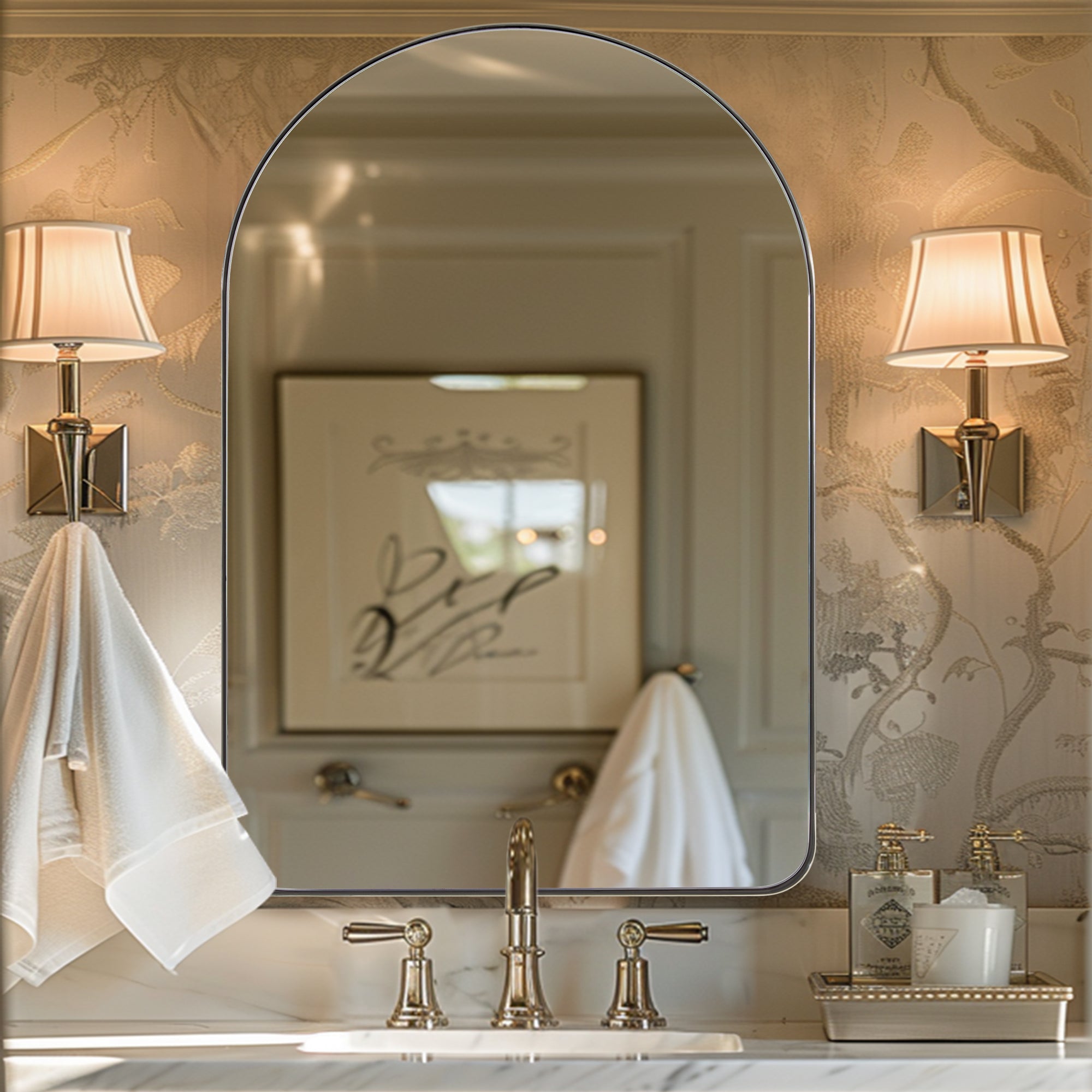 Contemporary Arched Bathroom Vanity Mirror | Stainless Steel Frame