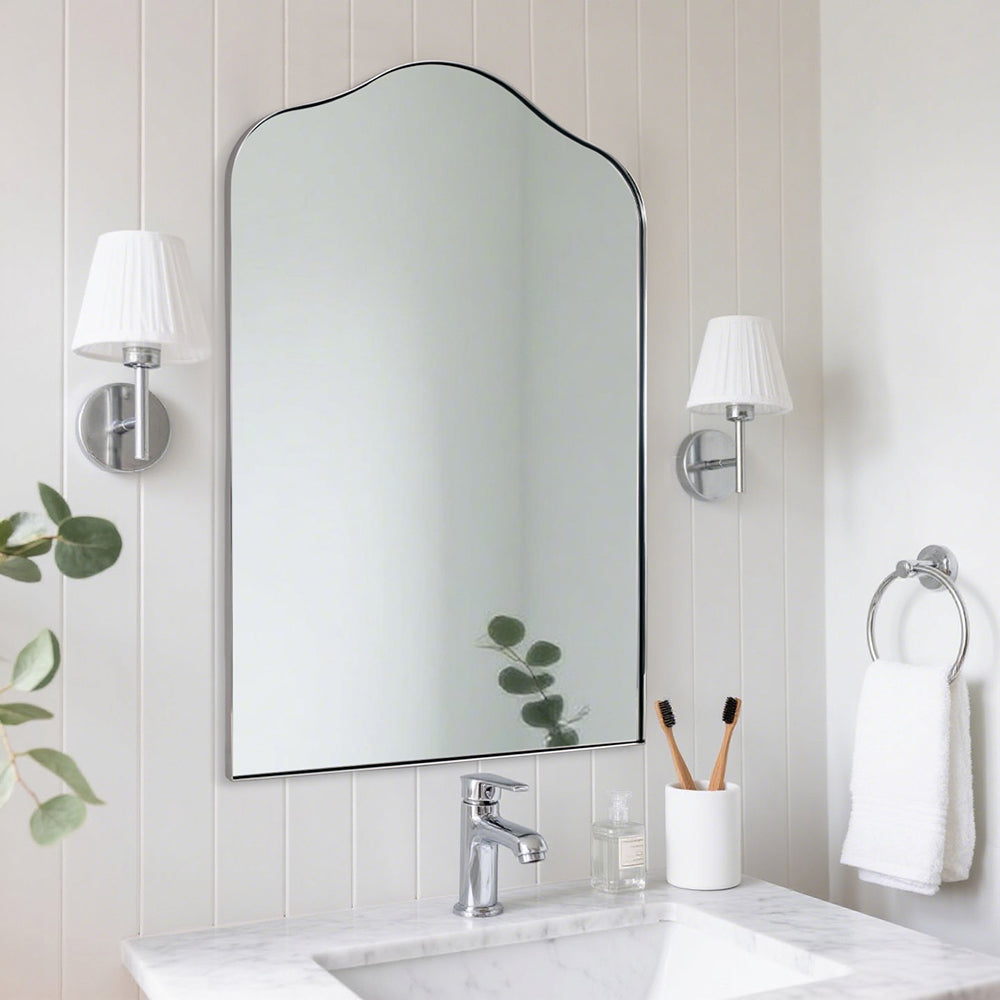 Contemporary Arch Top Curved Arched Bathroom Vanity Mirror | Stainless Steel Frame