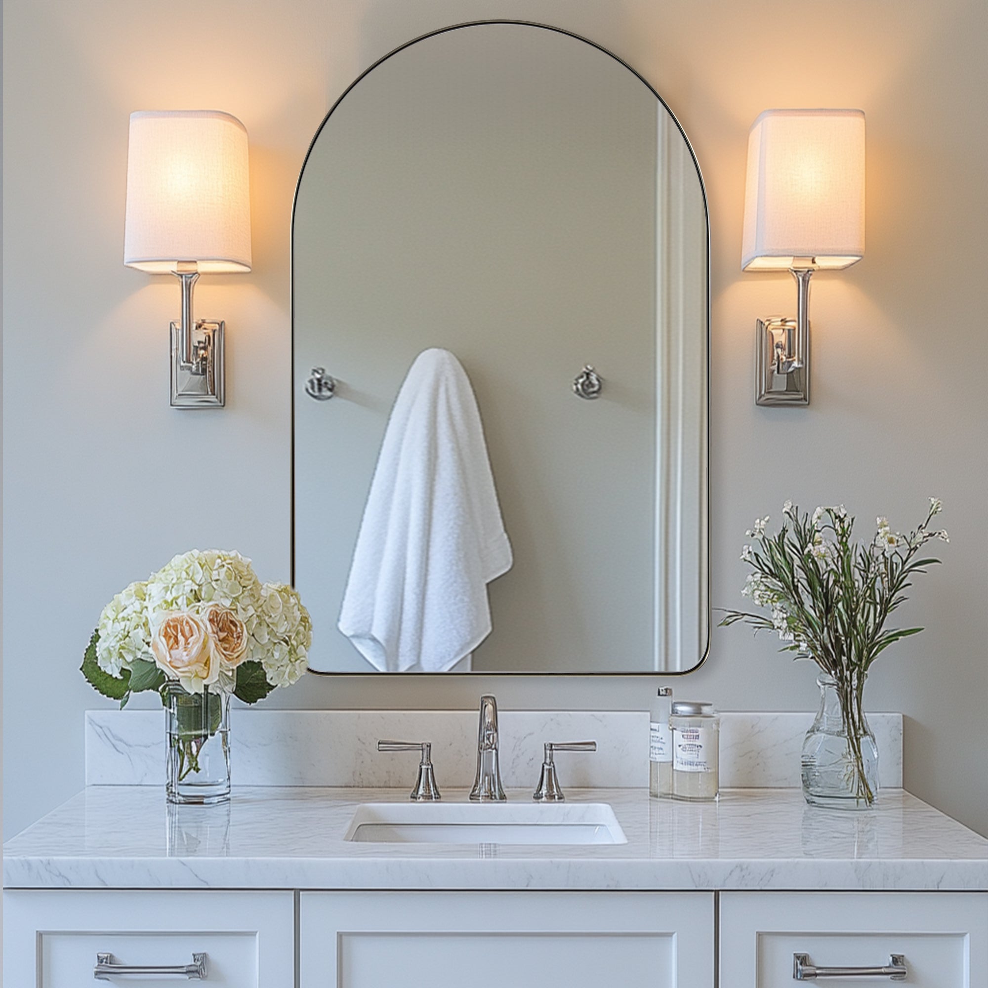 Contemporary Arched Bathroom Vanity Mirror | Stainless Steel Frame